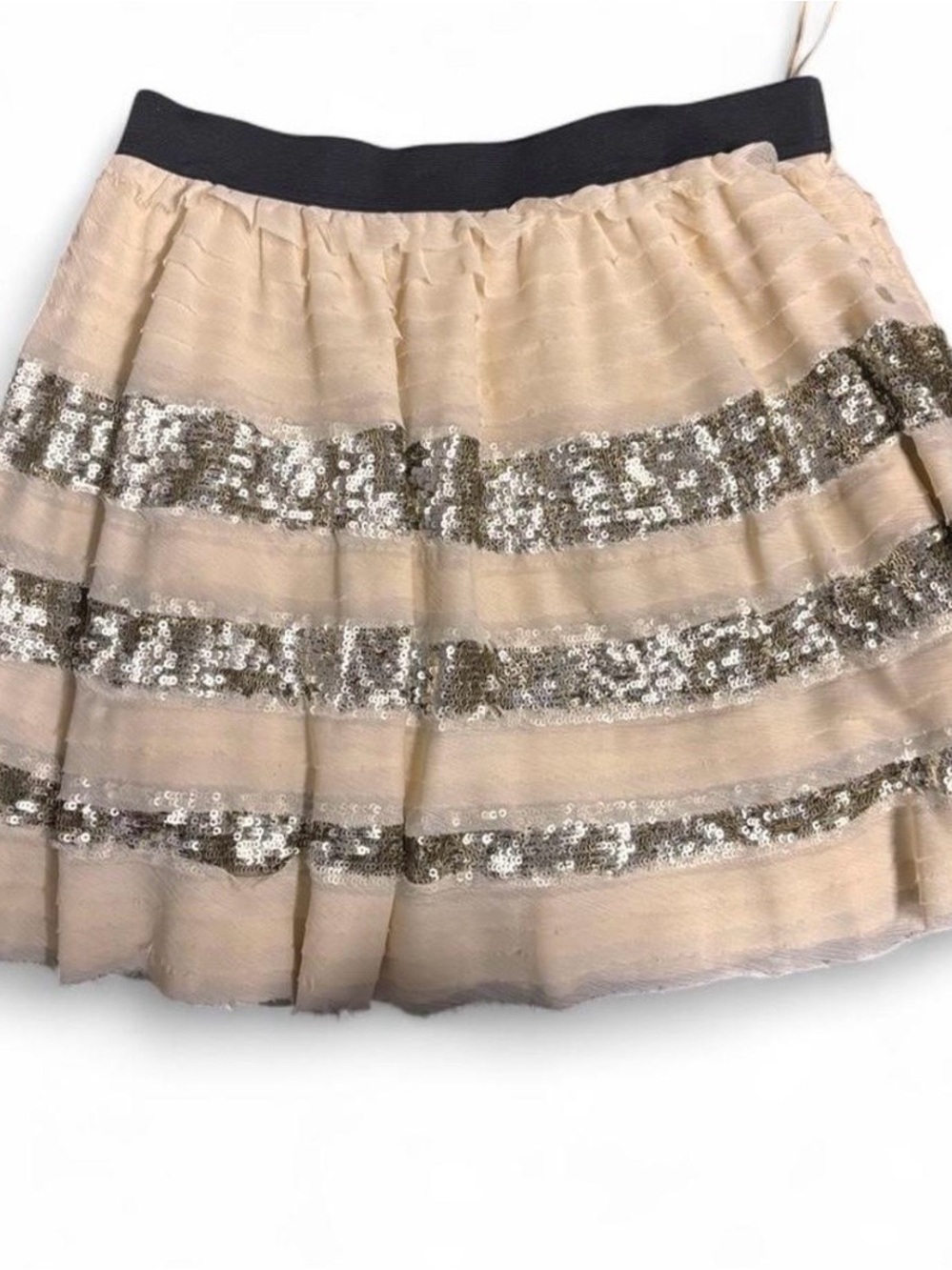 Women’s Free People Sequin Tiered Cream Skirt with Black Waistband